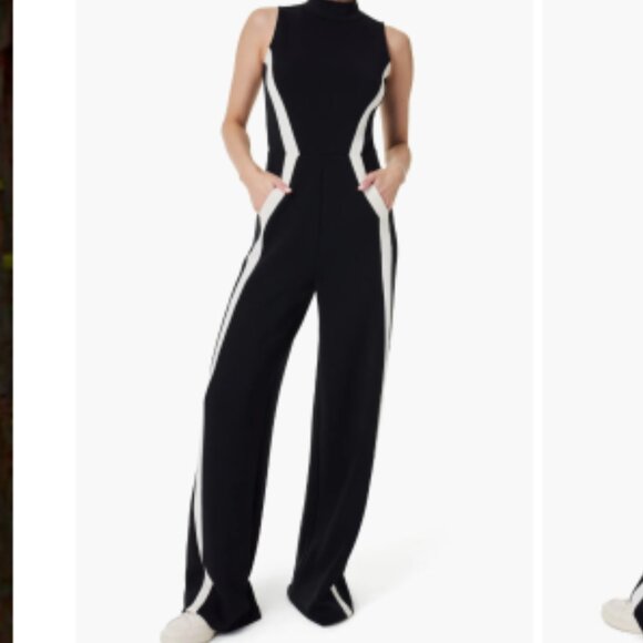 AirEssentials Womens Stripe Sleeveless Jumpsuit Black White Track Sz 1X NWT Boho - Picture 2 of 15